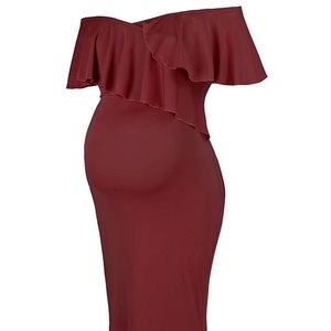 Maternity Ruffle Stretchy Sleeveless Maxi Dress